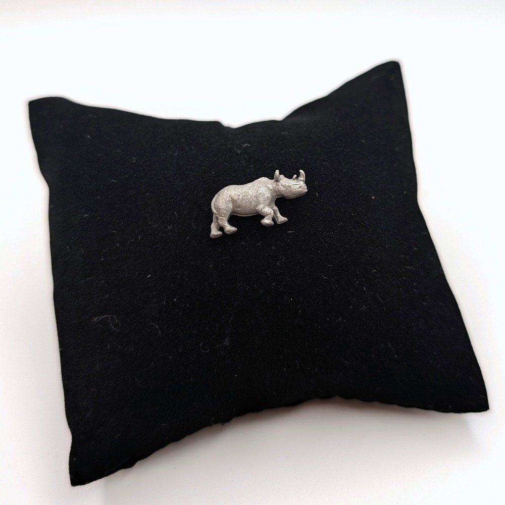 Tiny Pewter Rhinoceros Lapel Pin Silver Tone Textured Animal Safari Rhino